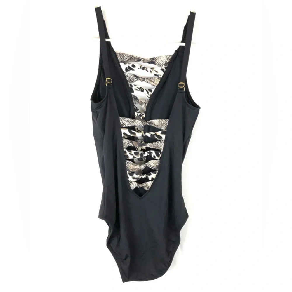 Bleu Rod Beattie Skin Games Knotted Front Mio One-Piece, Black, Womens Size 4